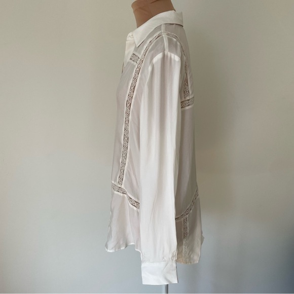 Rails White Sands Silky Cupro Blend Mona Lace Inset Tunic Blouse Button Down S - Picture 6 of 12